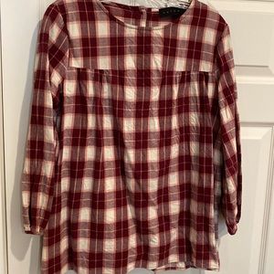 Hatch size 1 maternity flannel plaid top-colors are cream, Maroon and pink